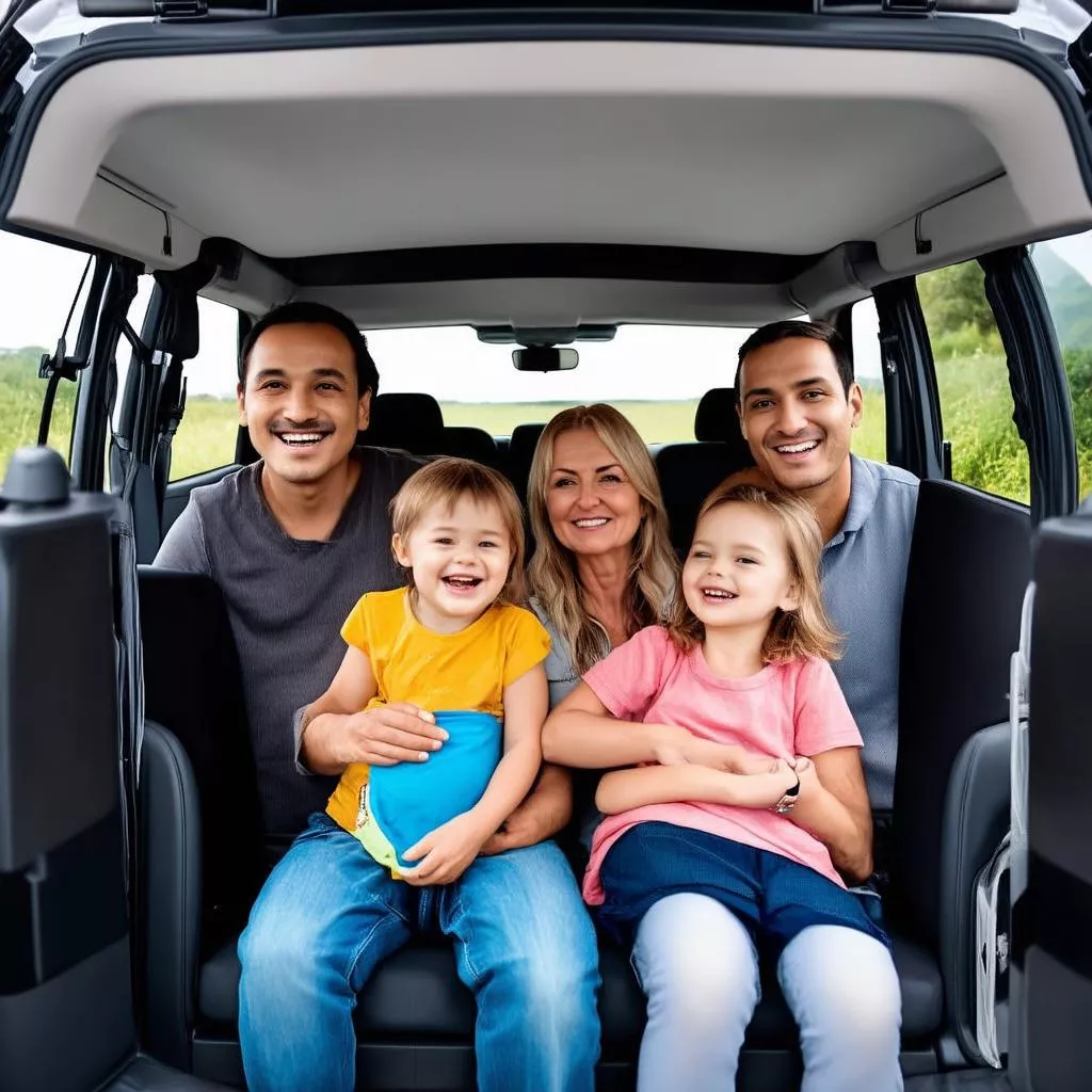 Gia đình di chuyển bằng xe ô tô 7 chỗ