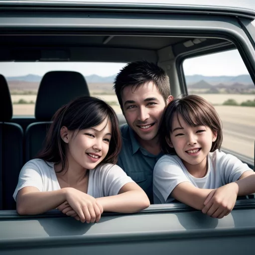 Famiglia in viaggio su un pick-up