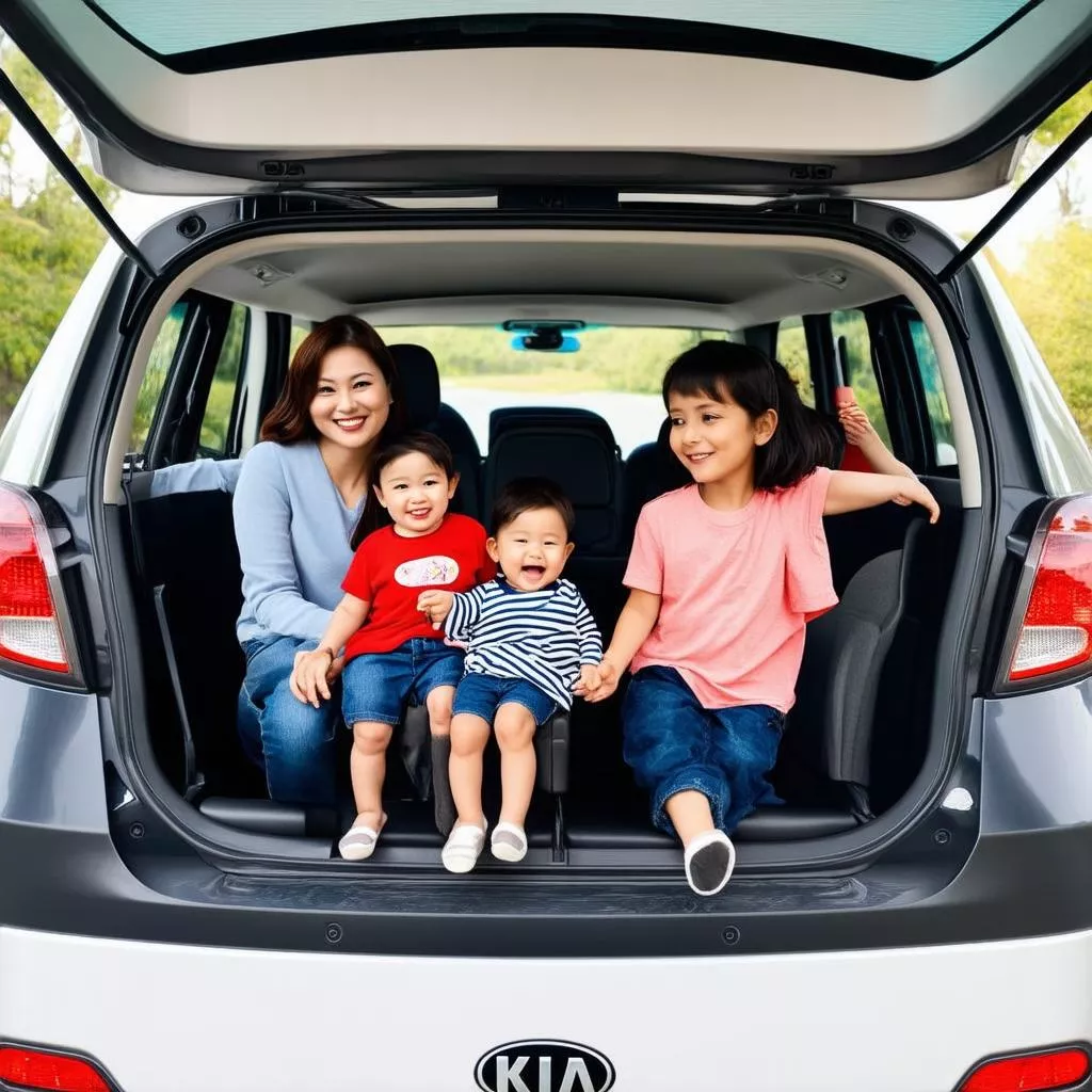 Famille en voyage à bord d'une Kia Soluto