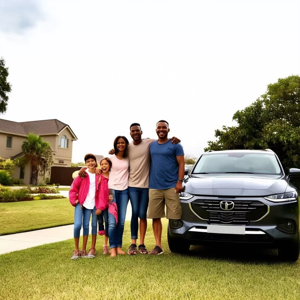 Happy Family with a New Car