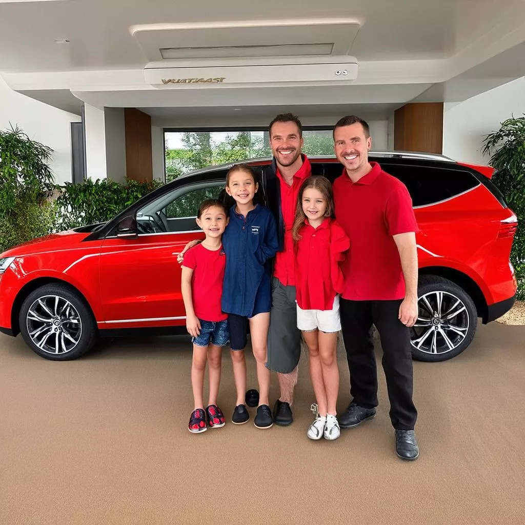 Happy family with their VinFast Fadil