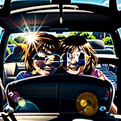 Gia đình hạnh phúc trên xe hơi