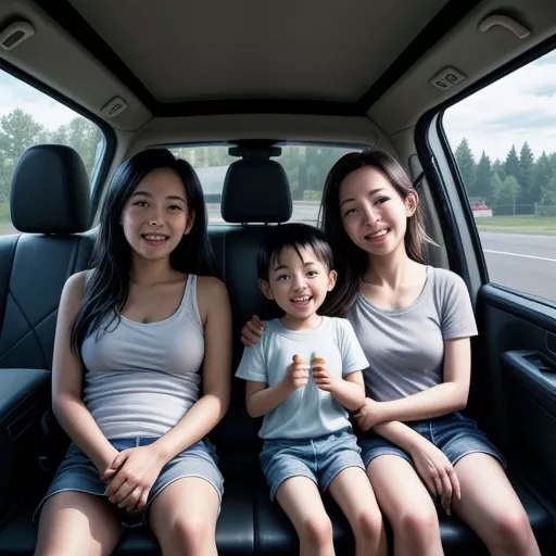 Gia đình hạnh phúc trên xe minivan