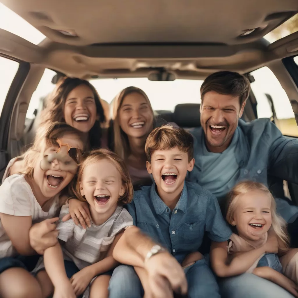 Gia đình hạnh phúc trên xe ô tô 7 chỗ