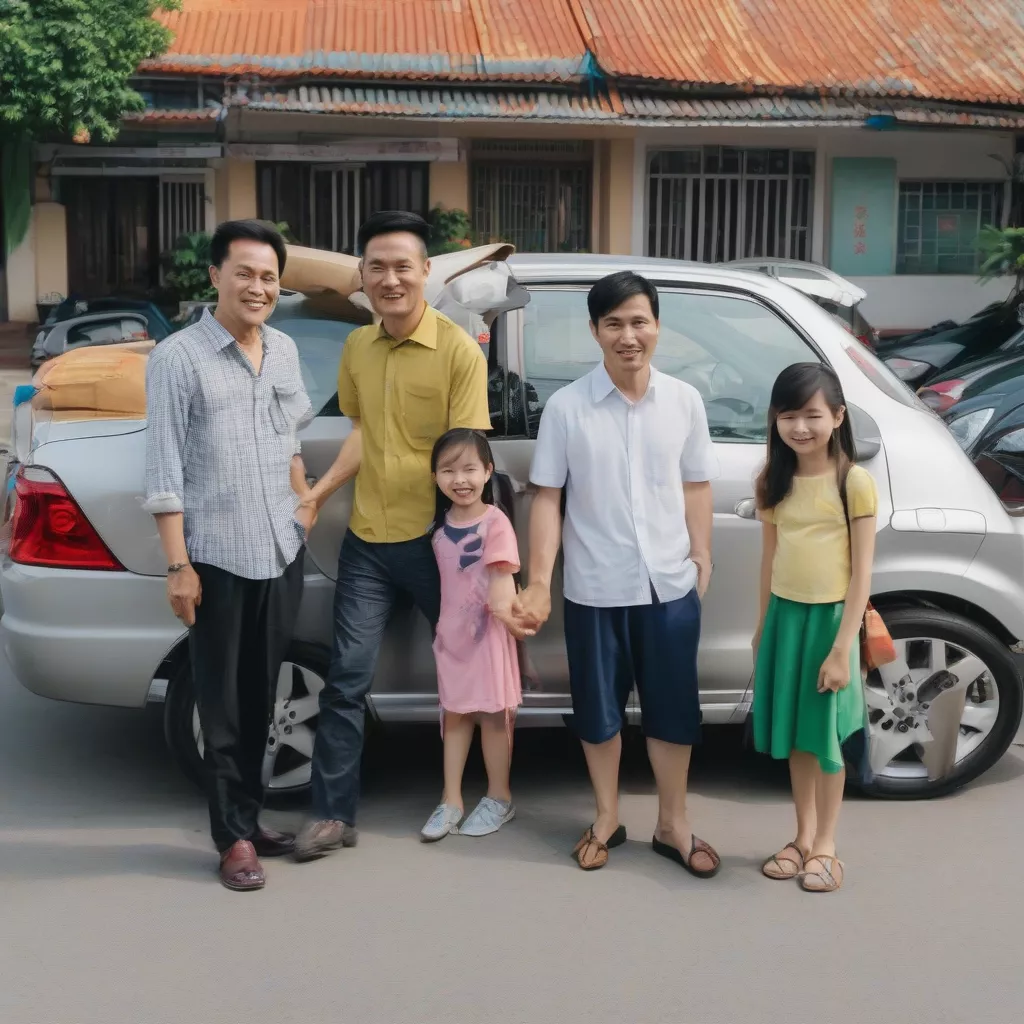 Vietnamese family buying a car
