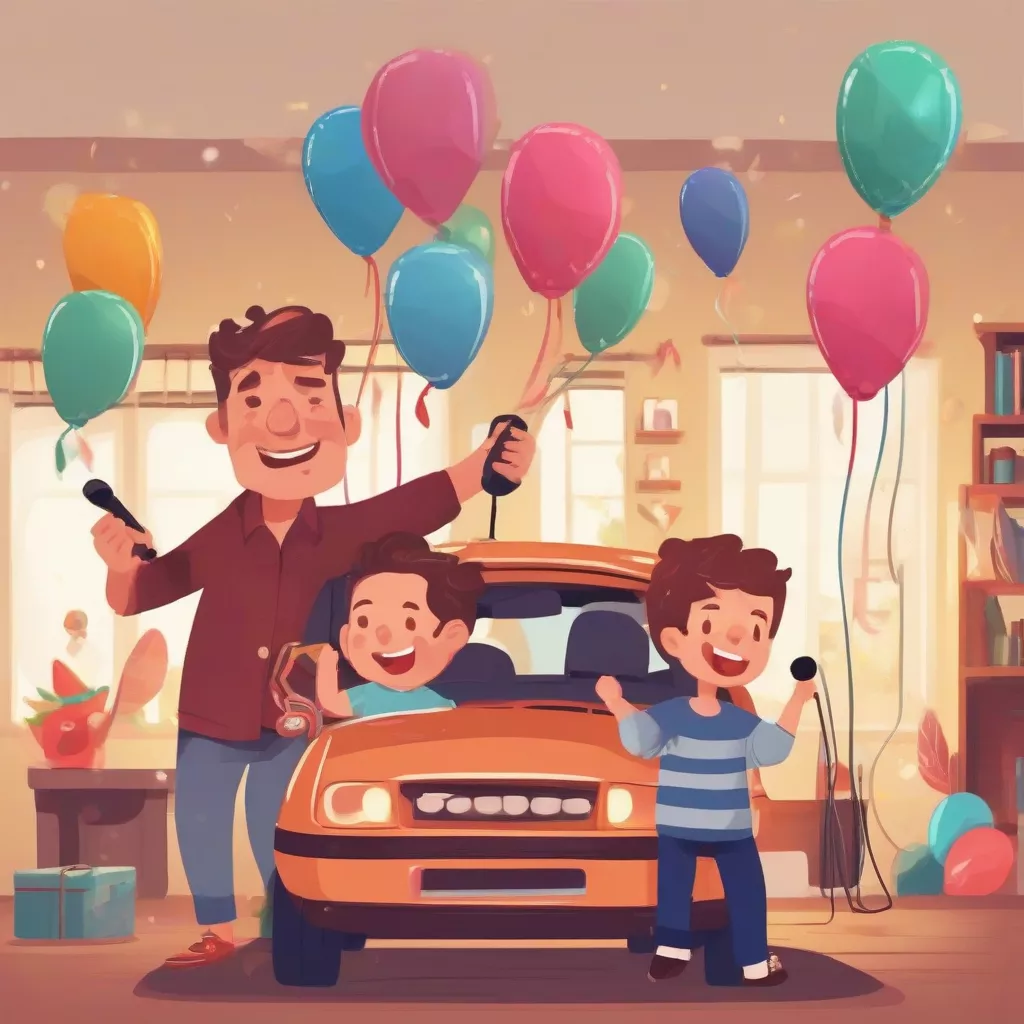 Family enjoying a karaoke toy car