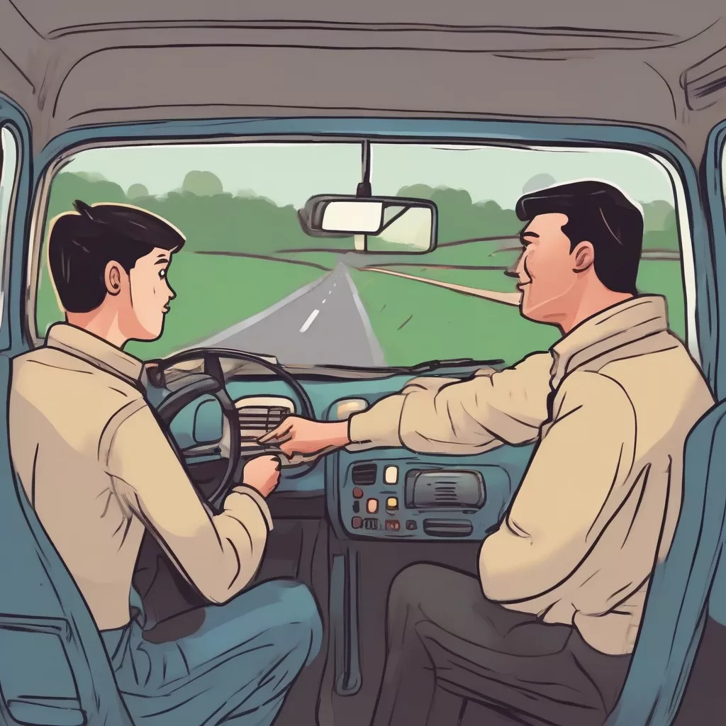 Giáo viên dạy lái xe đang hướng dẫn học viên trên xe tải