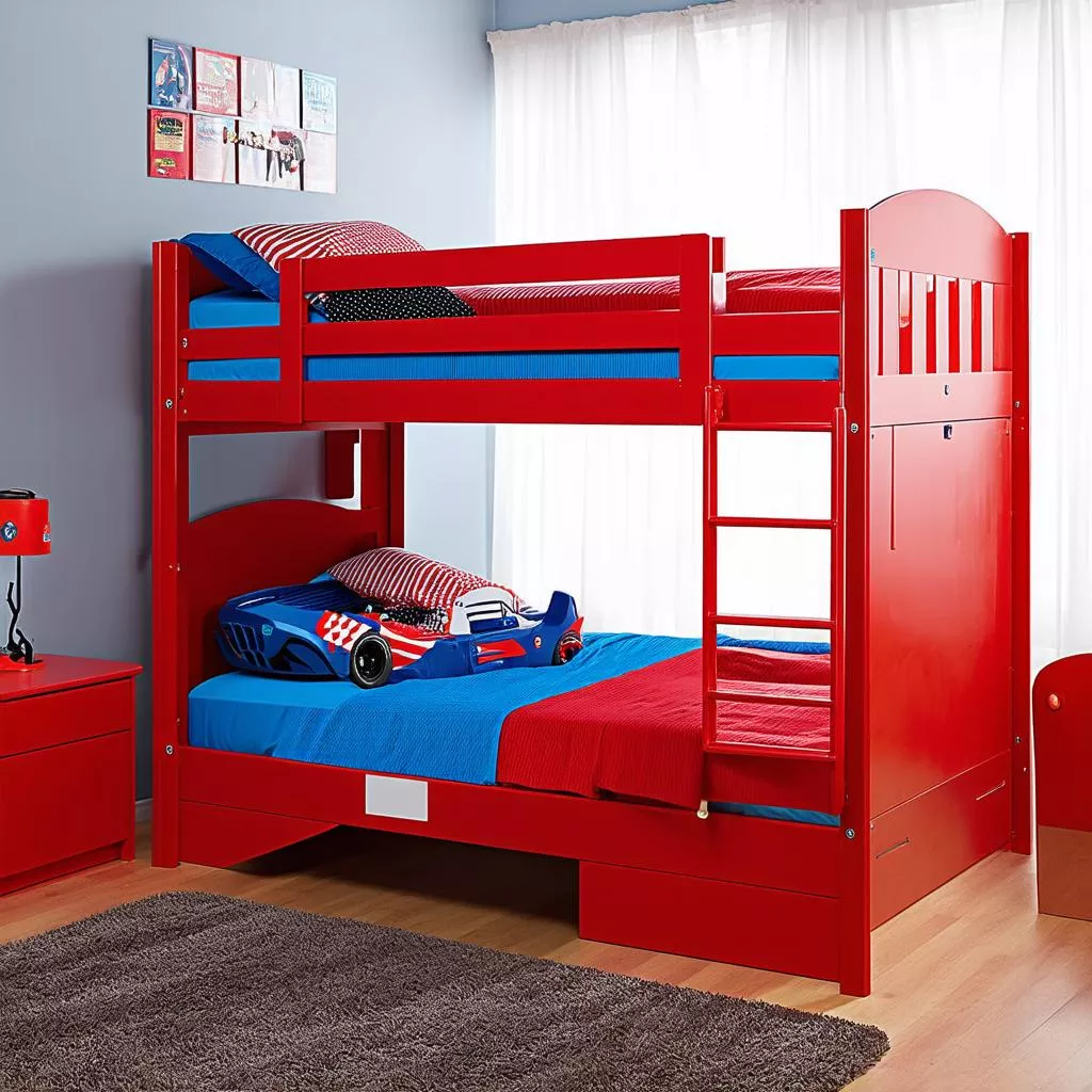 Two-story race car bed for boys