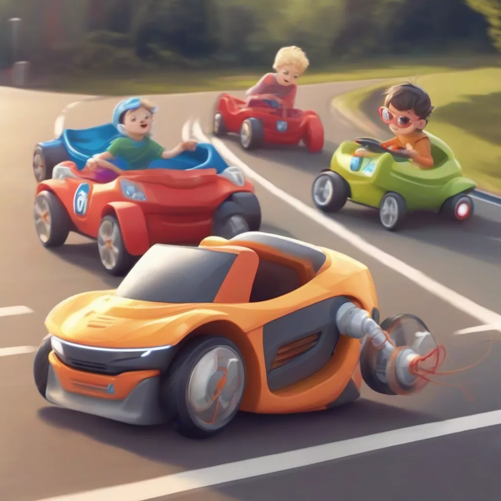 Hai đứa trẻ chơi xe ô tô điện