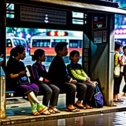 Hành khách đứng chờ xe buýt