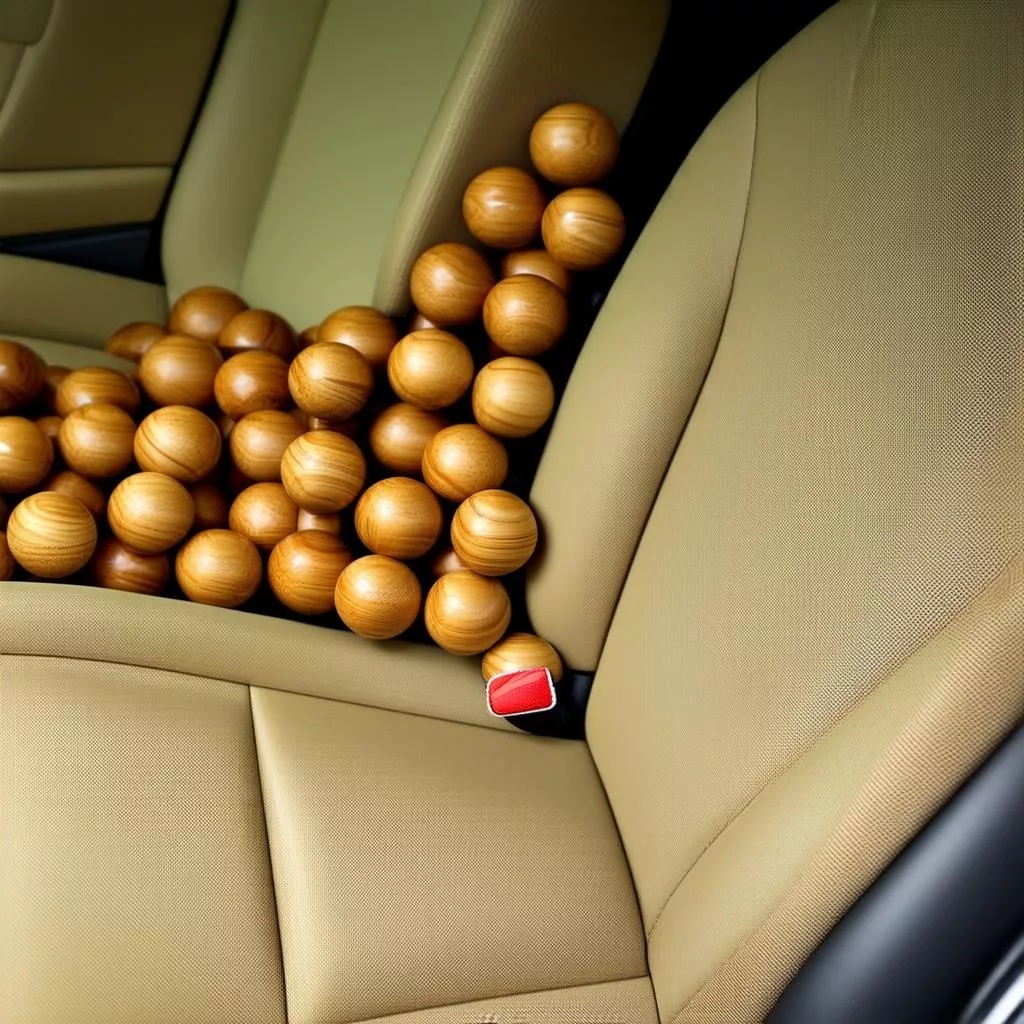 Close-up of wooden beads for car seat cushions