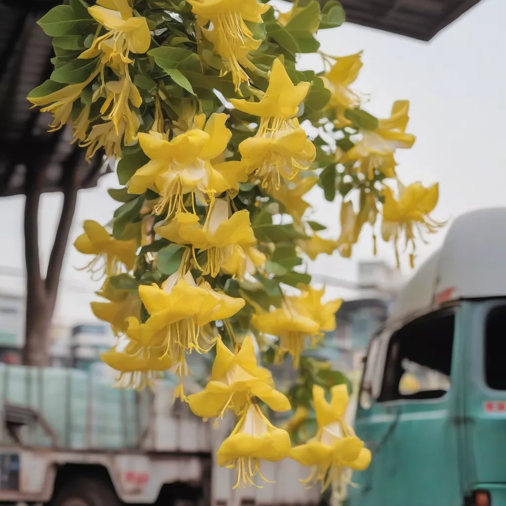 Hoa ban vàng treo xe tải