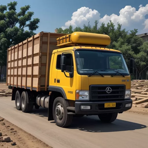 Yellow Hoa Mai 3T48 dump truck carrying construction materials