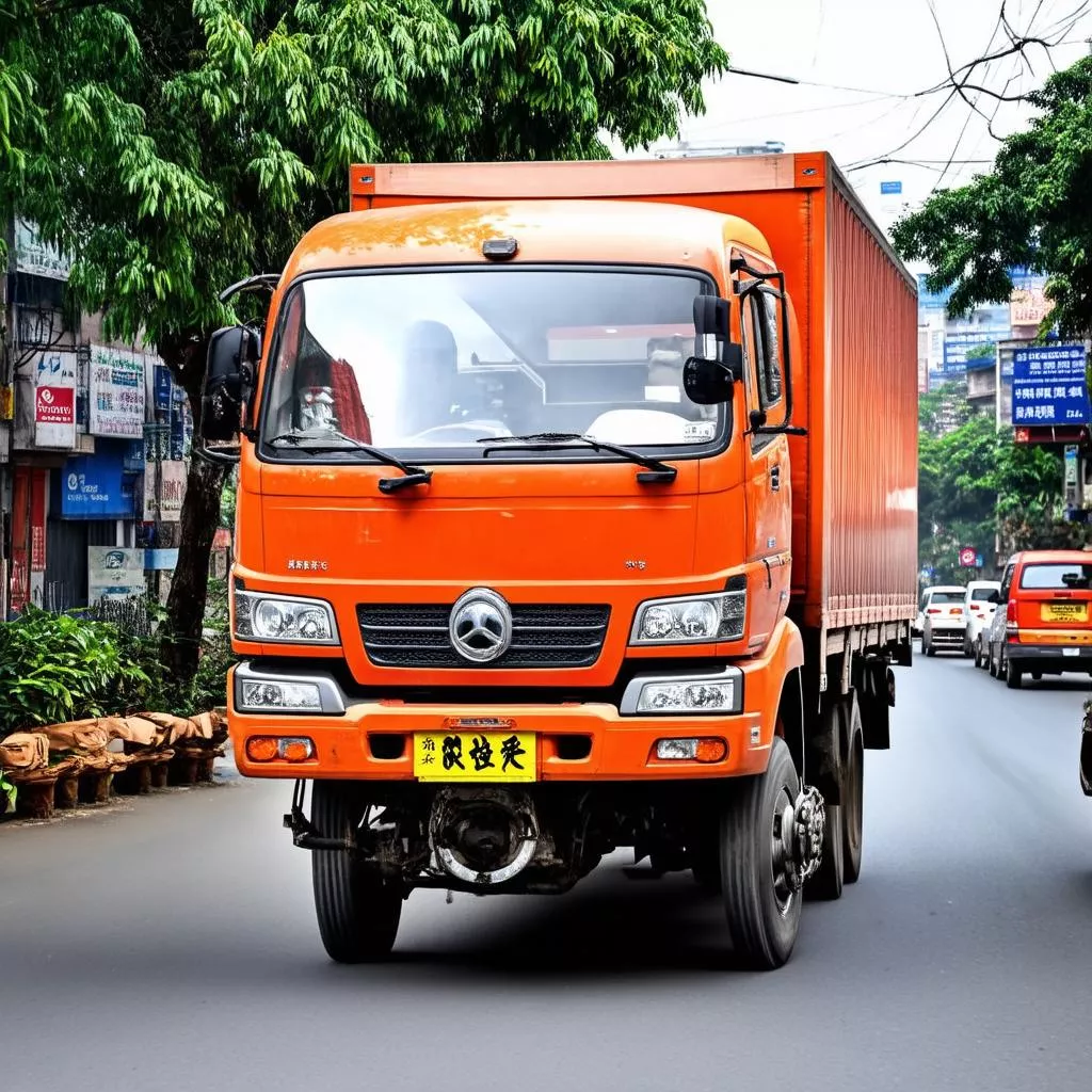 Xe tải đang di chuyển trên đường phố Hà Nội