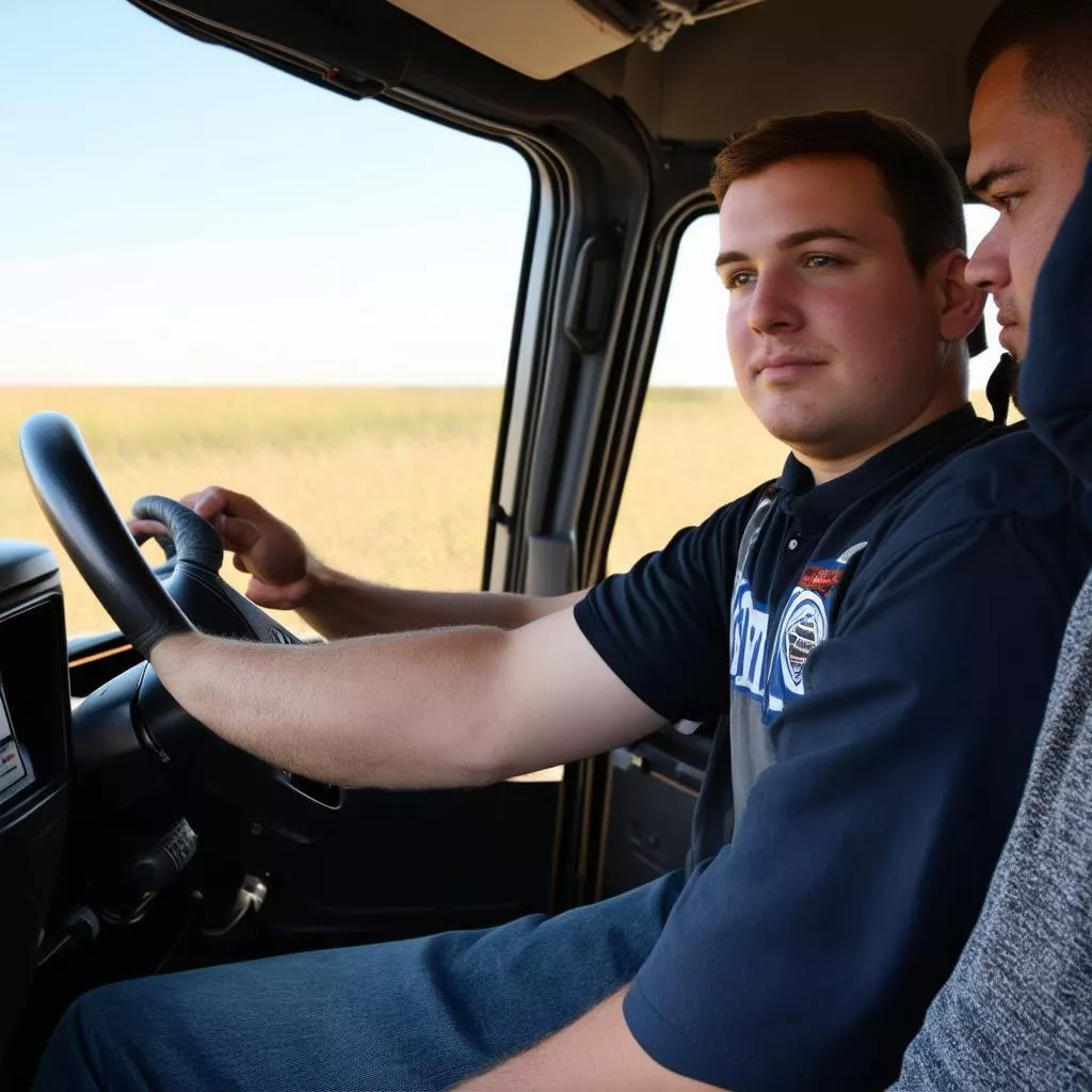 Student Practicing Truck Driving
