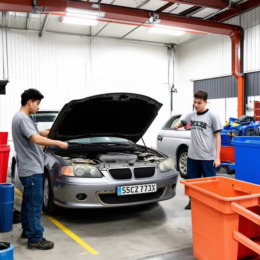 学生正在进行汽车维修实践