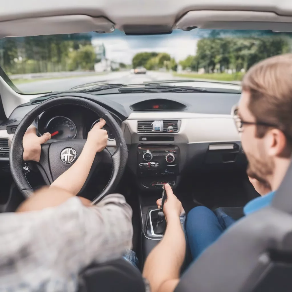 Học viên tập lái xe cùng giáo viên