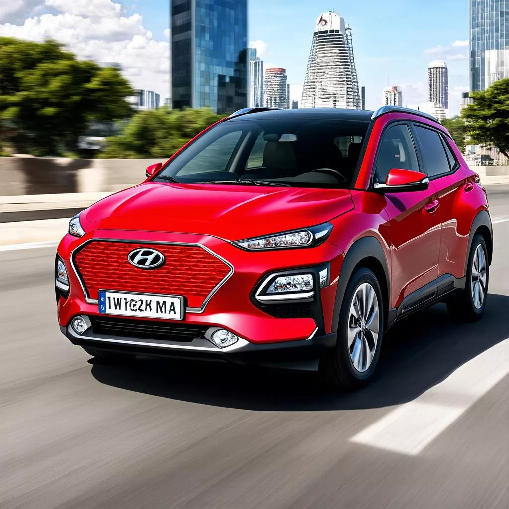 Hyundai Kona di chuyển trên đường phố
