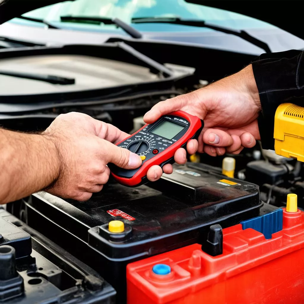 Inspecting a car battery