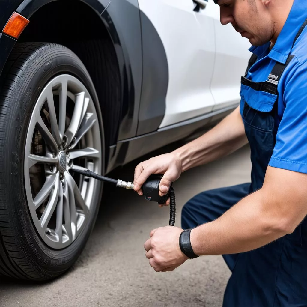 Checking car tire pressure