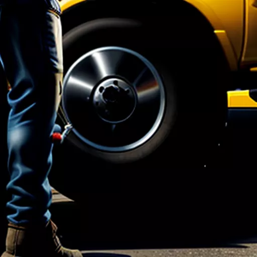 Checking tire pressure on a truck