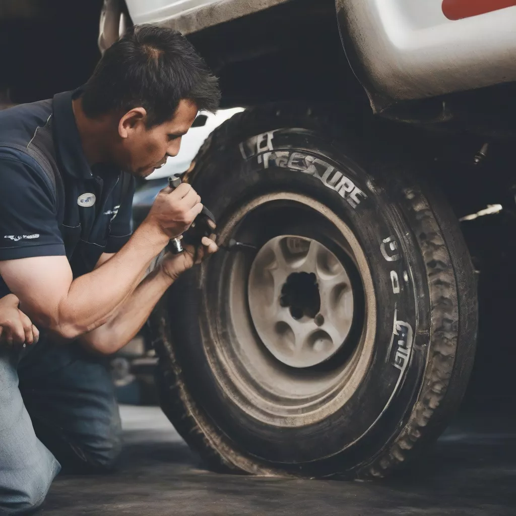 Checking truck tire pressure