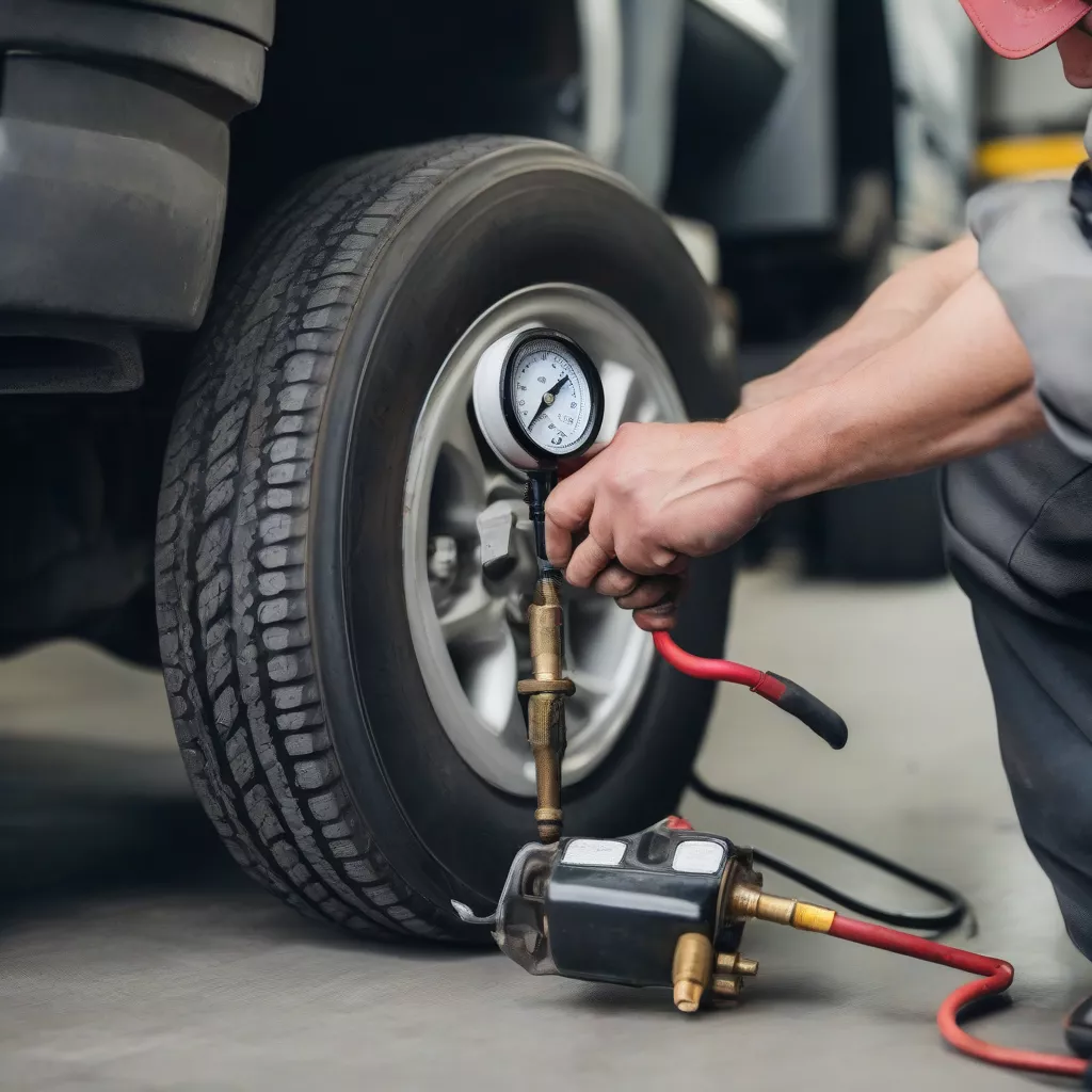 Checking truck tire pressure