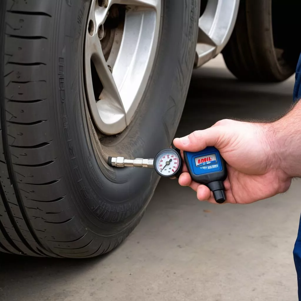 Hình ảnh kiểm tra áp suất lốp xe tải