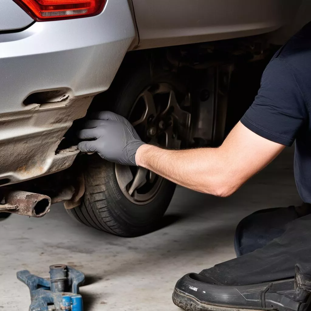 Inspecting the A-pillar of a car