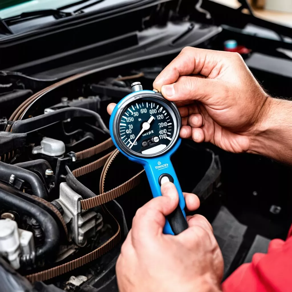 Checking serpentine belt tension