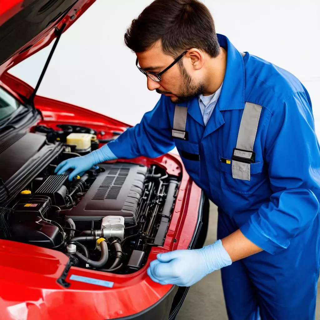 Ingenieur prüft einen Automotor