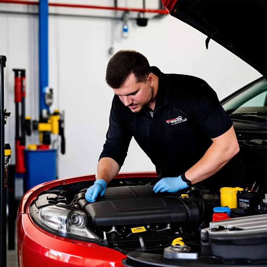 Kỹ thuật viên đang kiểm tra động cơ ô tô