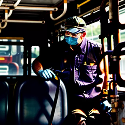 Inspecting the engine of a 40-seater bus