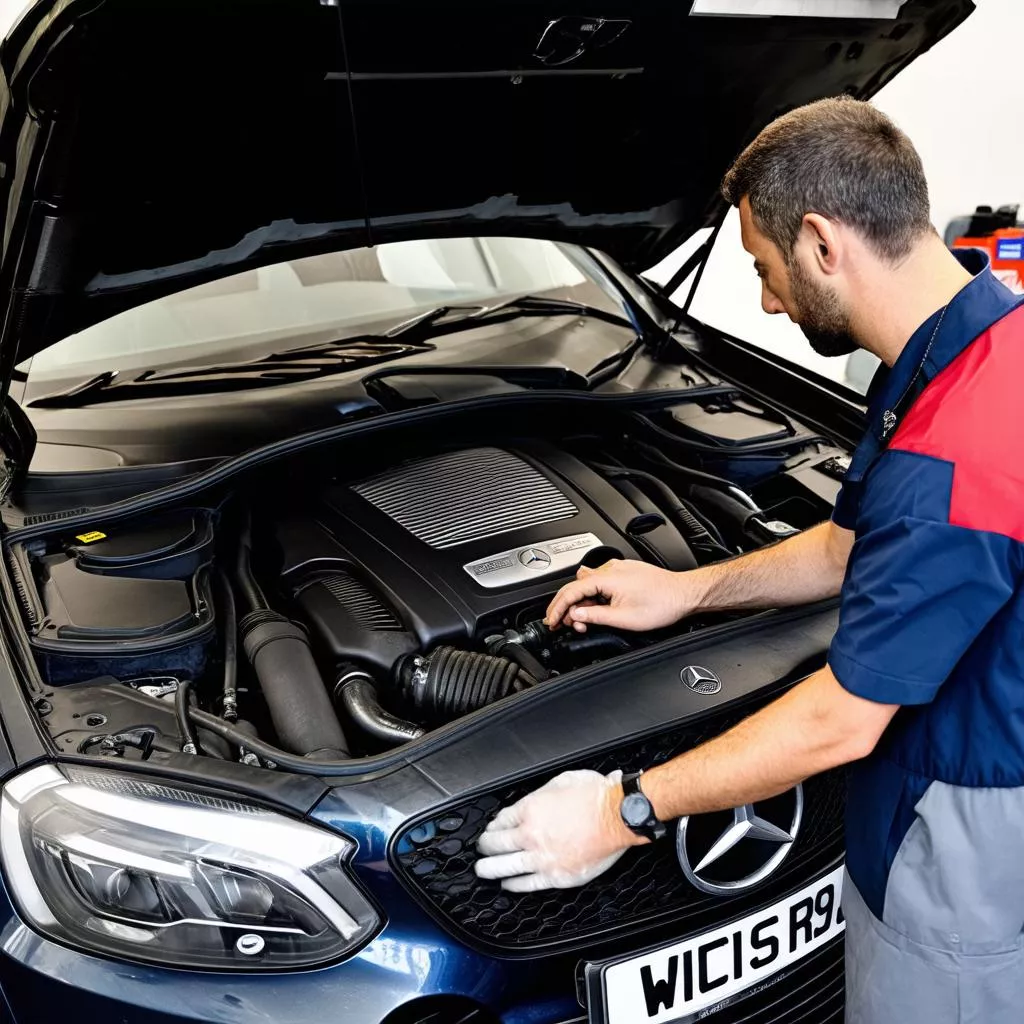 Kiểm tra động cơ xe Mercedes cũ