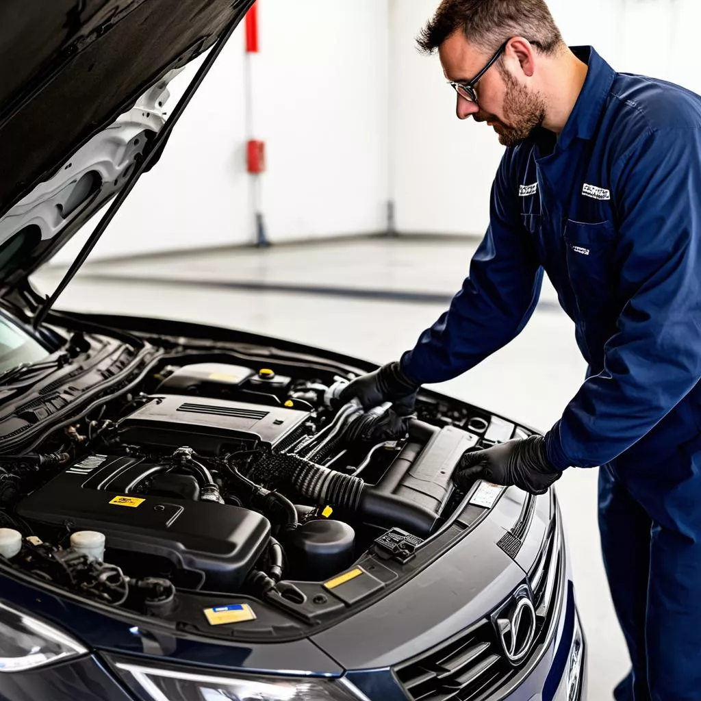 Inspecting a car engine