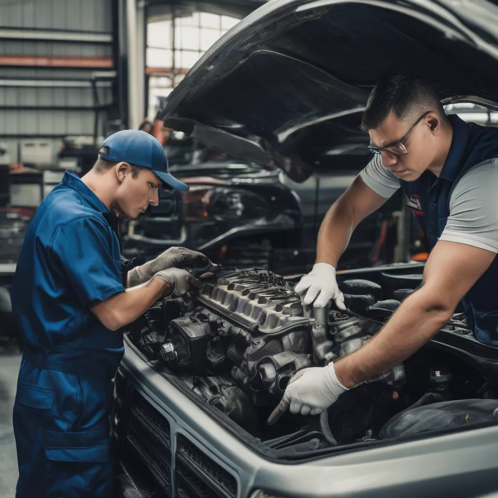 Inspecting a truck engine