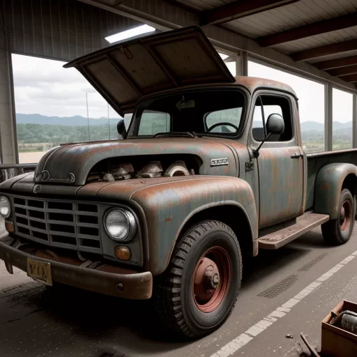 Mechanic inspecting the engine of a used truck