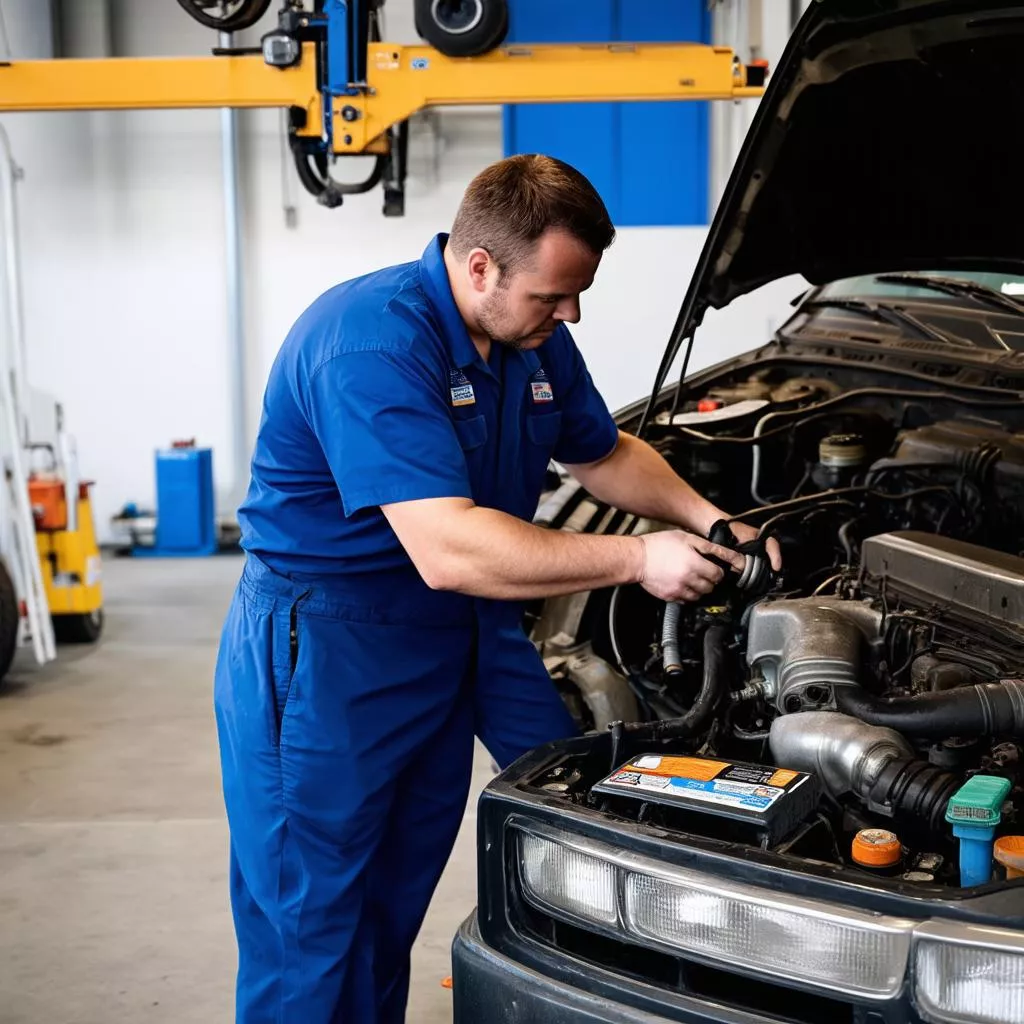 Inspecting the engine of a used truck