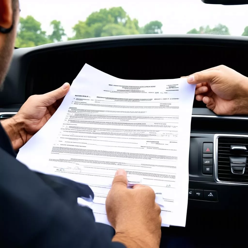 Checking the paperwork of a used truck