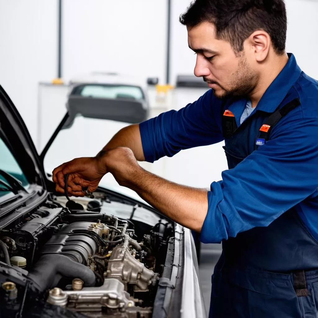 Inspection de la boîte de vitesses d'une voiture d'occasion