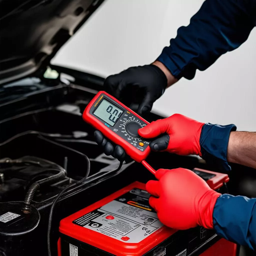 Technician inspecting a car alternator