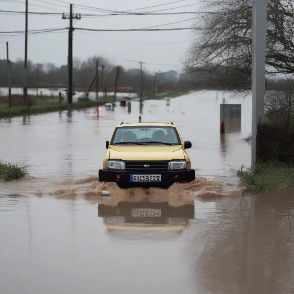 Checking water levels when driving through a flooded area