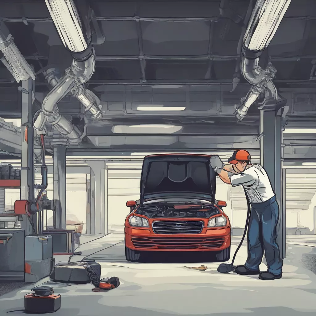 Inspecting a truck exhaust pipe