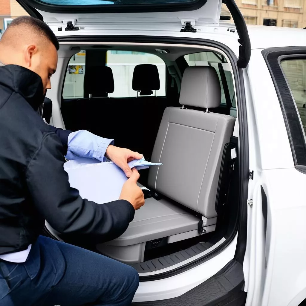 Inspecting a 7-seater car before renting