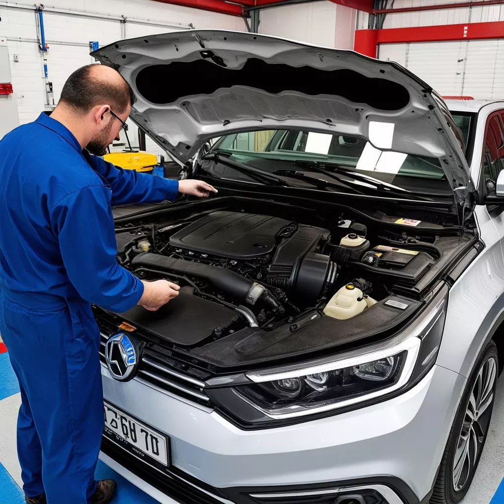Inspecting a 7-seater car at a garage