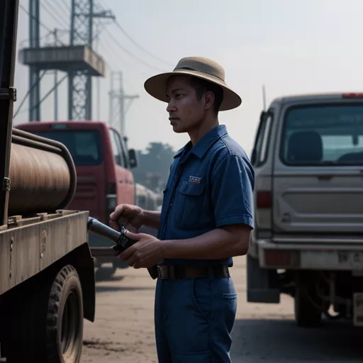 Inspecting a used truck in Binh Phuoc