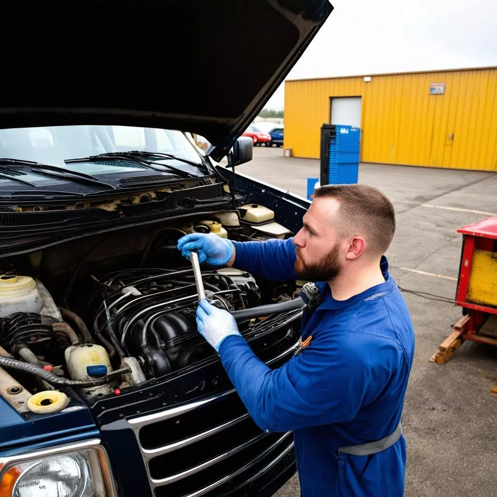 Inspecting a used truck