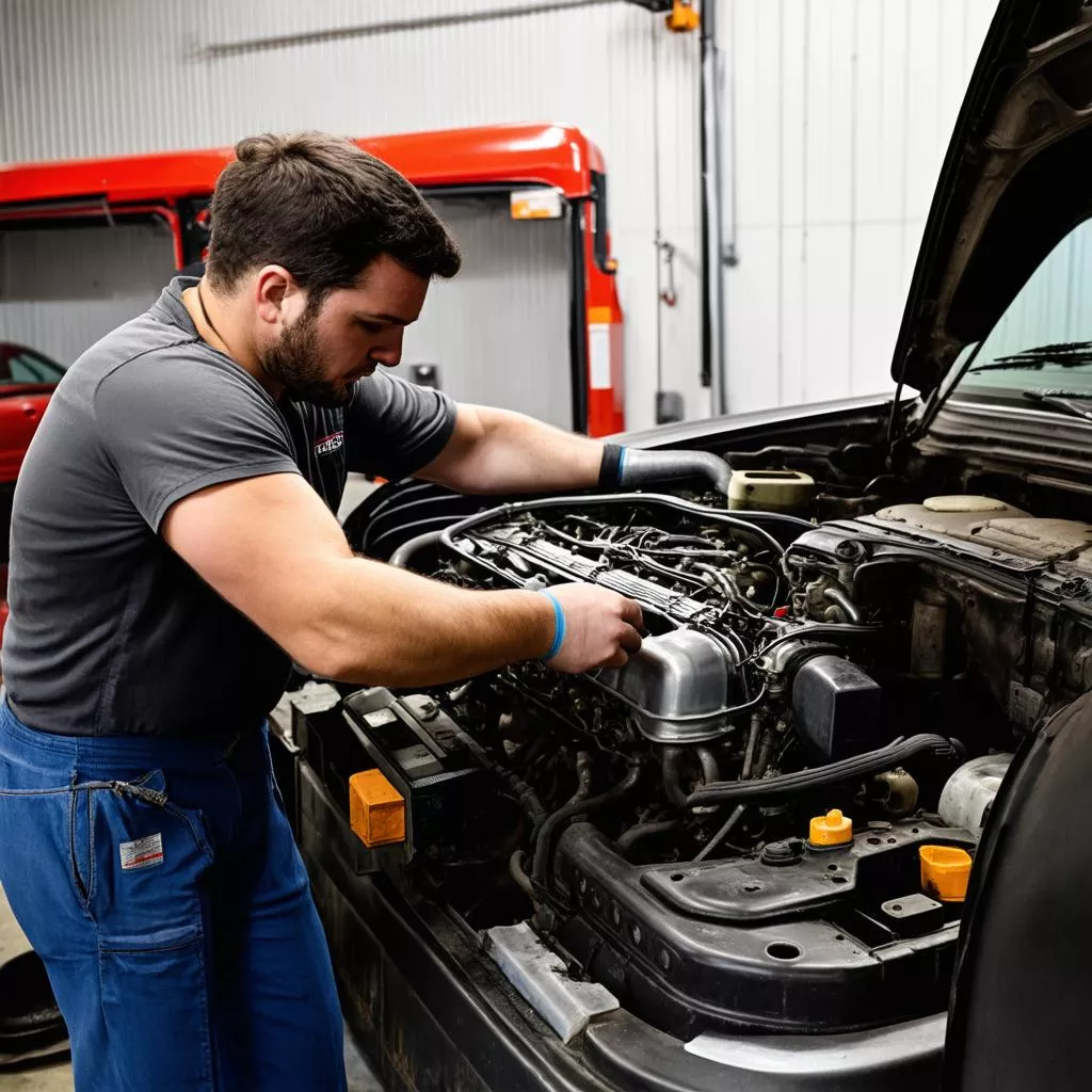 Inspecting a used truck