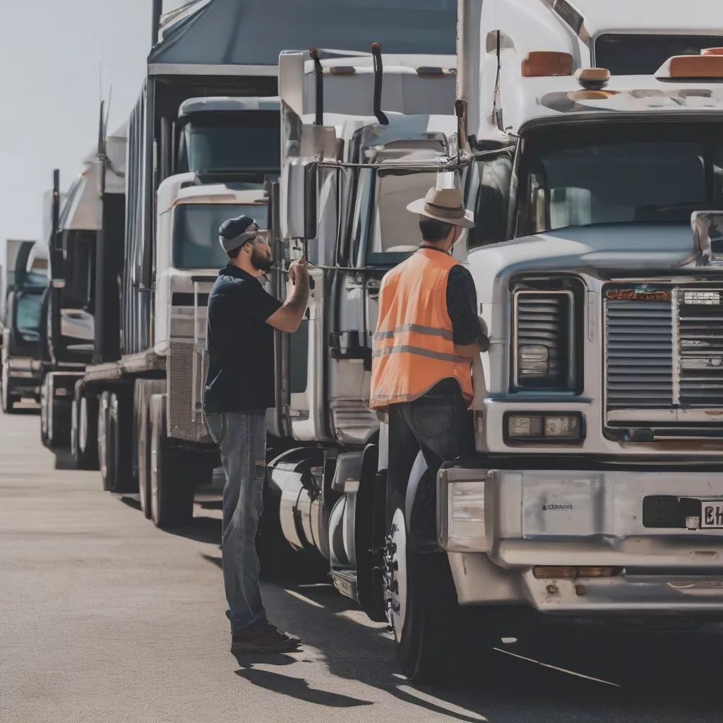 Truck driver inspecting a truck before departure
