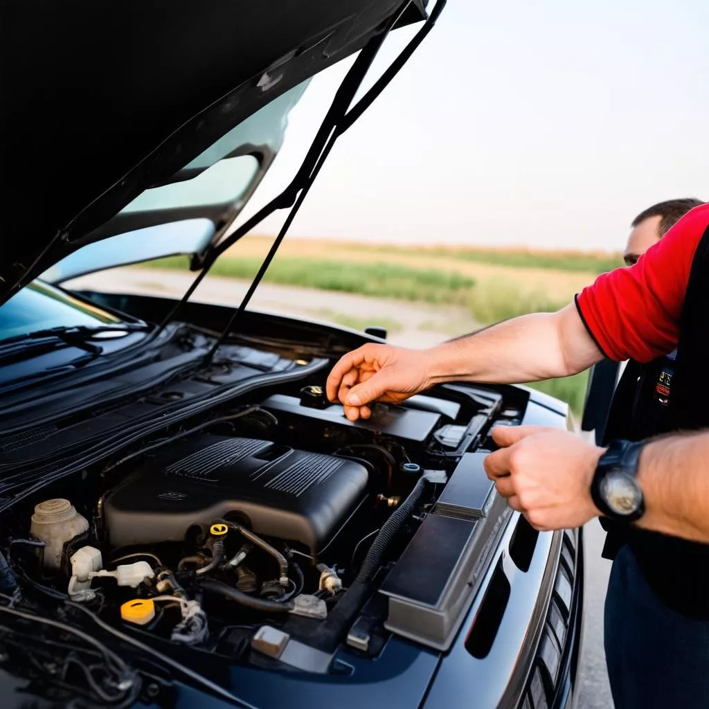 Checking the car before a road trip